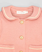 Girl pink fleece jacket with sailor collar and ric-rac trim