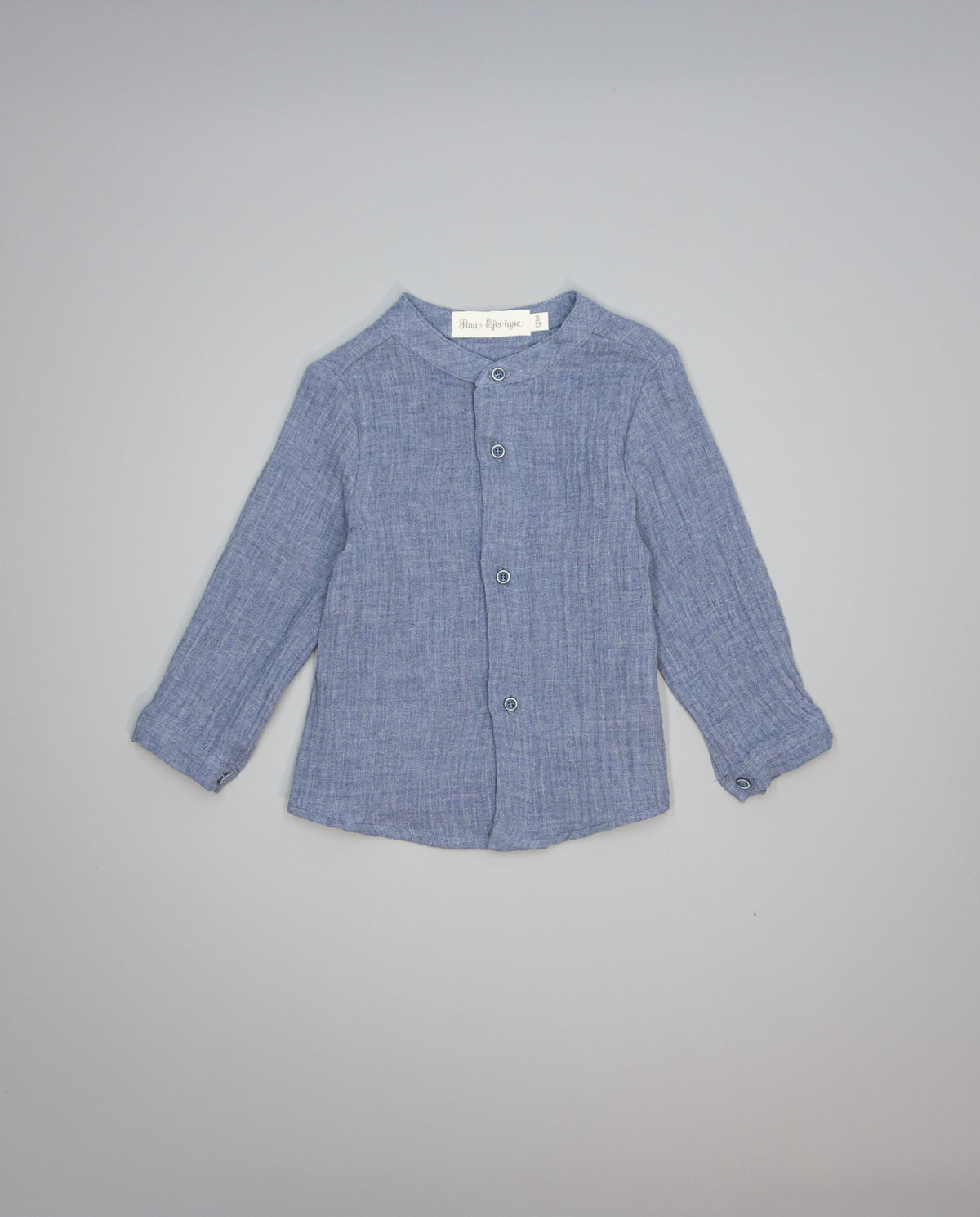 Blue boys double layer gauze shirt with mao collar. - Mi Nina Kids