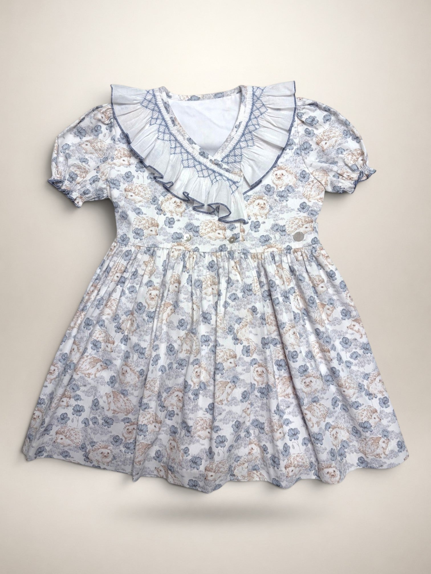 Smocked Dress With Hedgehog Print