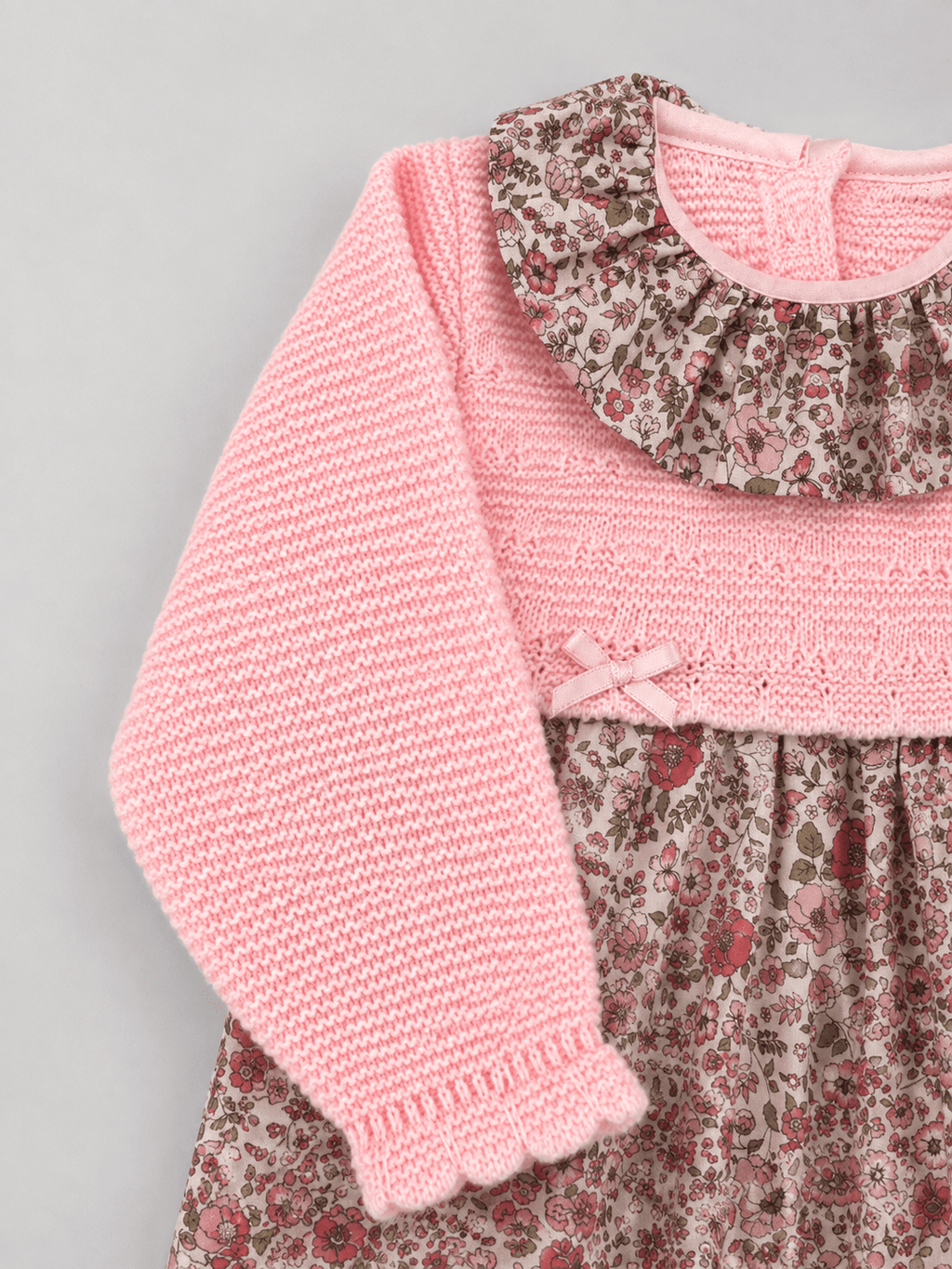 Pink Knit Baby Dress with Floral Skirt - Mi Nina Kids