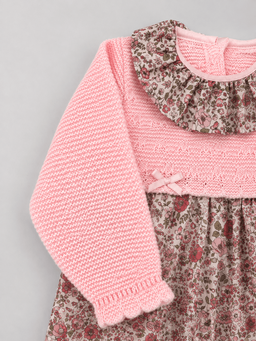 Pink Knit Baby Dress with Floral Skirt - Mi Nina Kids
