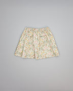 Beige floral viella gathered skirt with pockets trimmed in beige piping