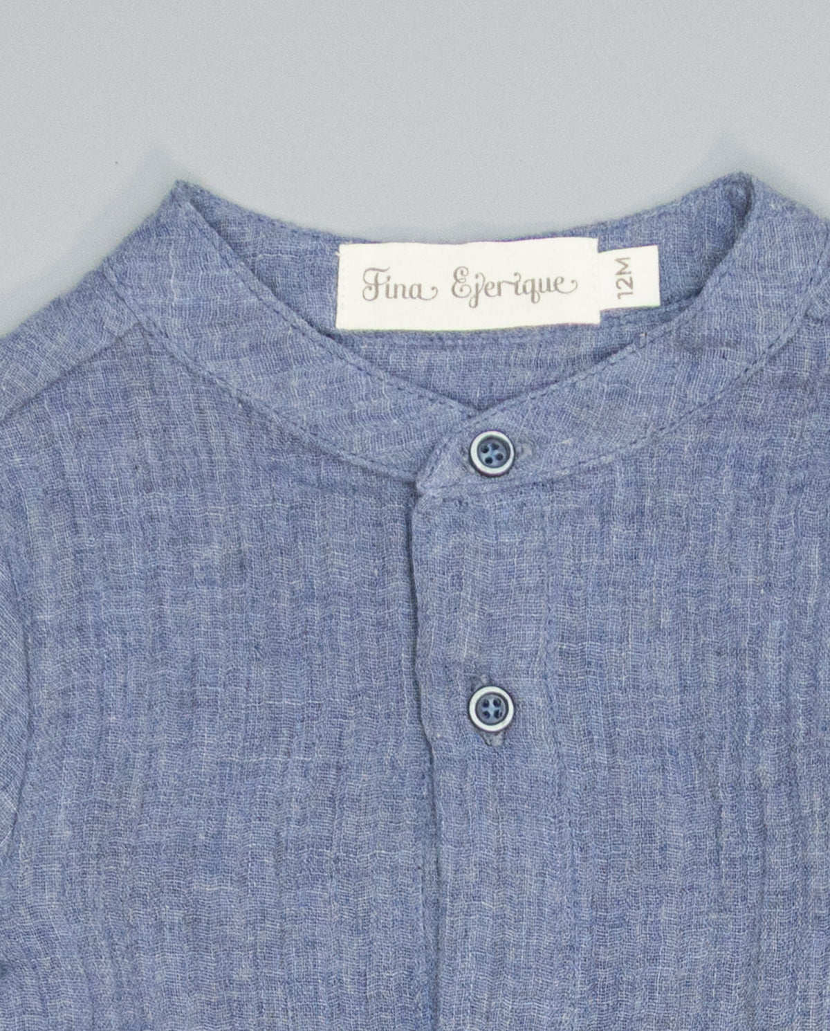 Blue boys double layer gauze shirt with mao collar. - Mi Nina Kids
