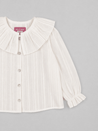 White Textured Blouse with Ruffled Collar - Mi Nina Kids