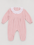 Pink Velour Footed Onesie with Ruffled Collar - Mi Nina Kids