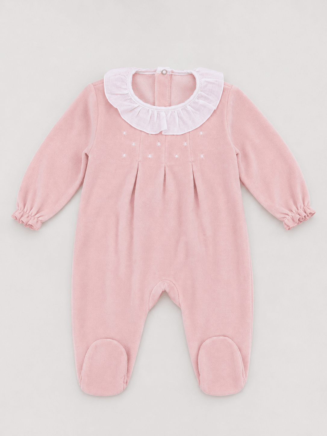 Pink Velour Footed Onesie with Ruffled Collar - Mi Nina Kids