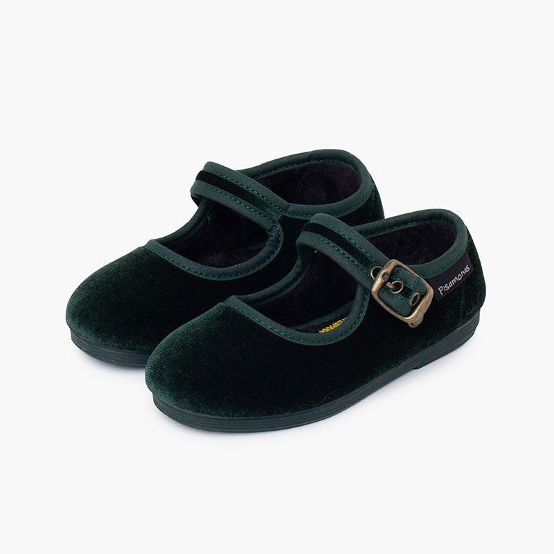 Pisamonas green velvet Mary Jane - Mi Nina Kids