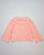 Girl pink fleece jacket with sailor collar and ric-rac trim