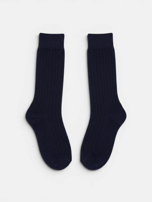 Blue Ribbed High Cotton Socks - Mi Nina Kids