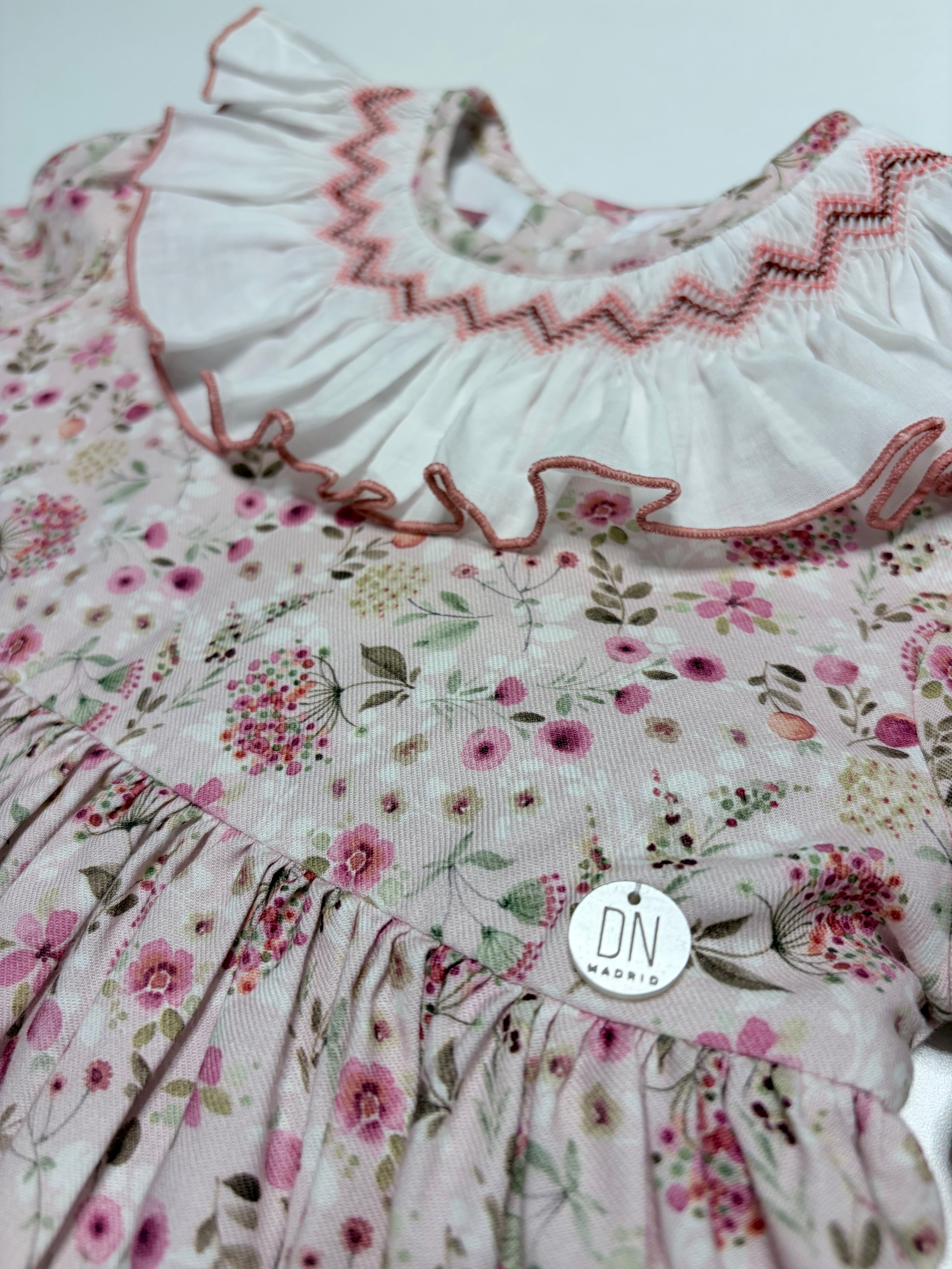 Claudia Pink Smocked Dress With Floral Print