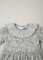 Alba Green Dress - 3 Ruffles In 2 Fabrics - Mi Nina Kids