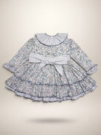 Alba Green Dress - 3 Ruffles In 2 Fabrics - Mi Nina Kids