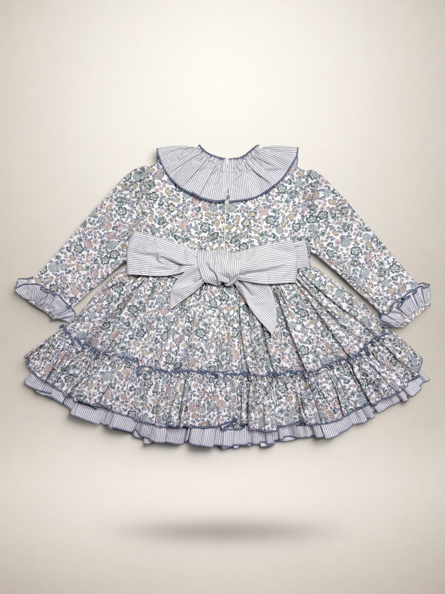 Alba Green Dress - 3 Ruffles In 2 Fabrics