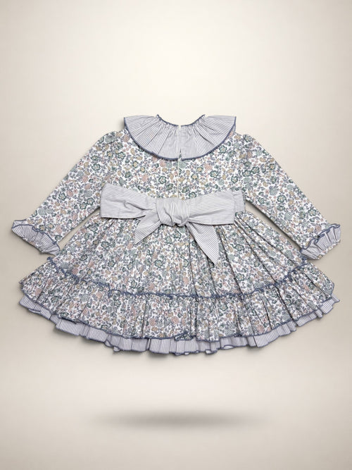 Alba Green Dress - 3 Ruffles In 2 Fabrics