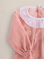 Pink Velour Footed Onesie with Ruffled Collar - Mi Nina Kids
