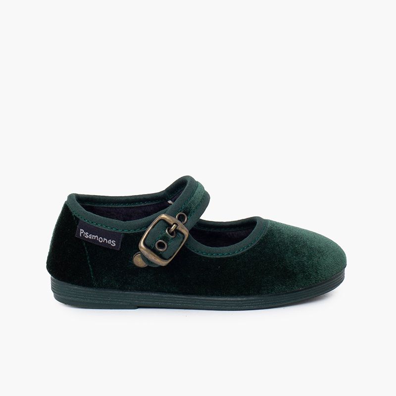 Pisamonas green velvet Mary Jane - Mi Nina Kids