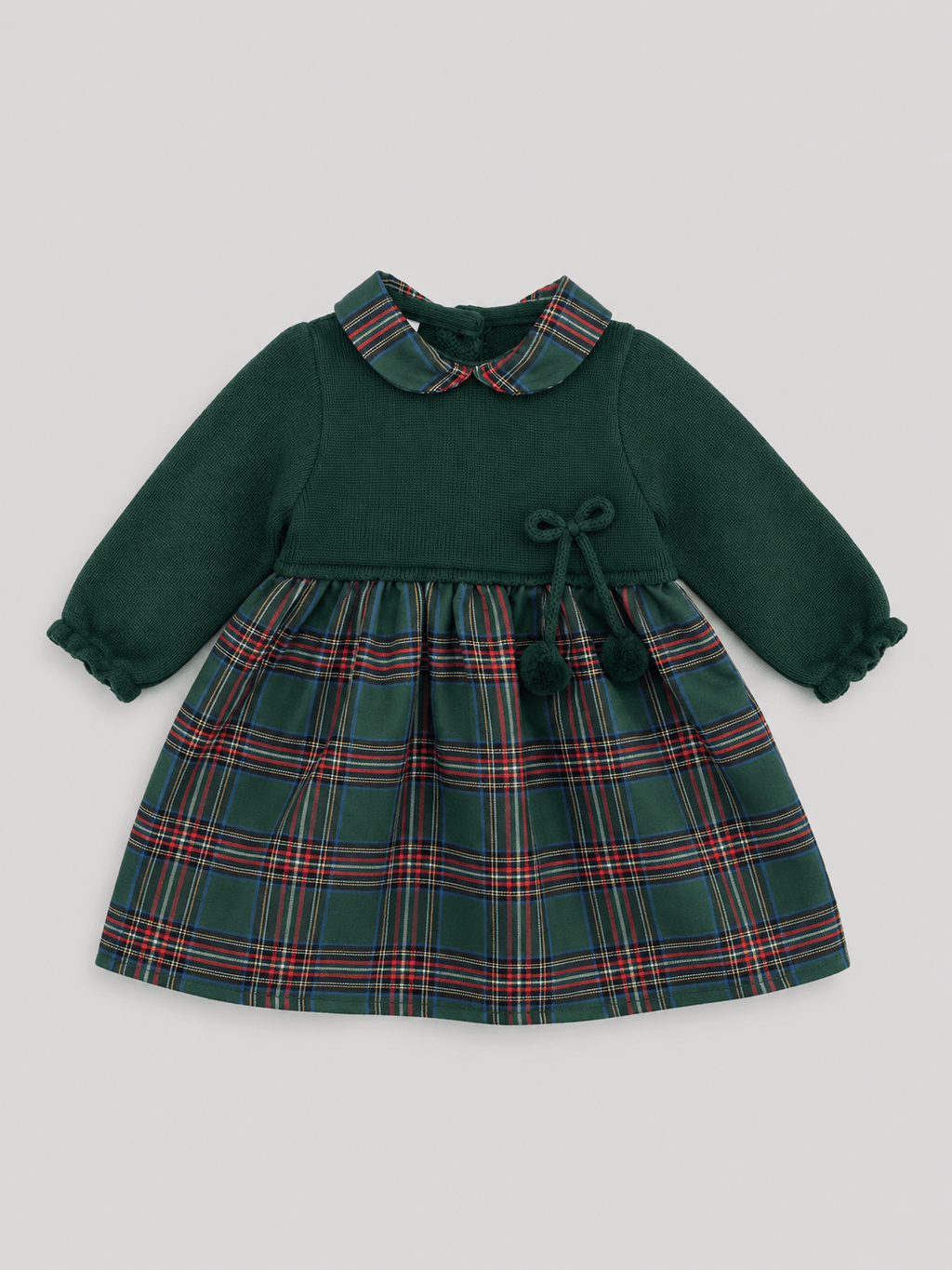 Green Knit Baby Dress with Plaid Skirt - Mi Nina Kids