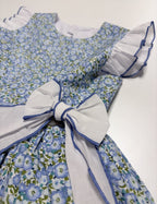 Alessandra Blue Floral Dress With Bow - Mi Nina Kids