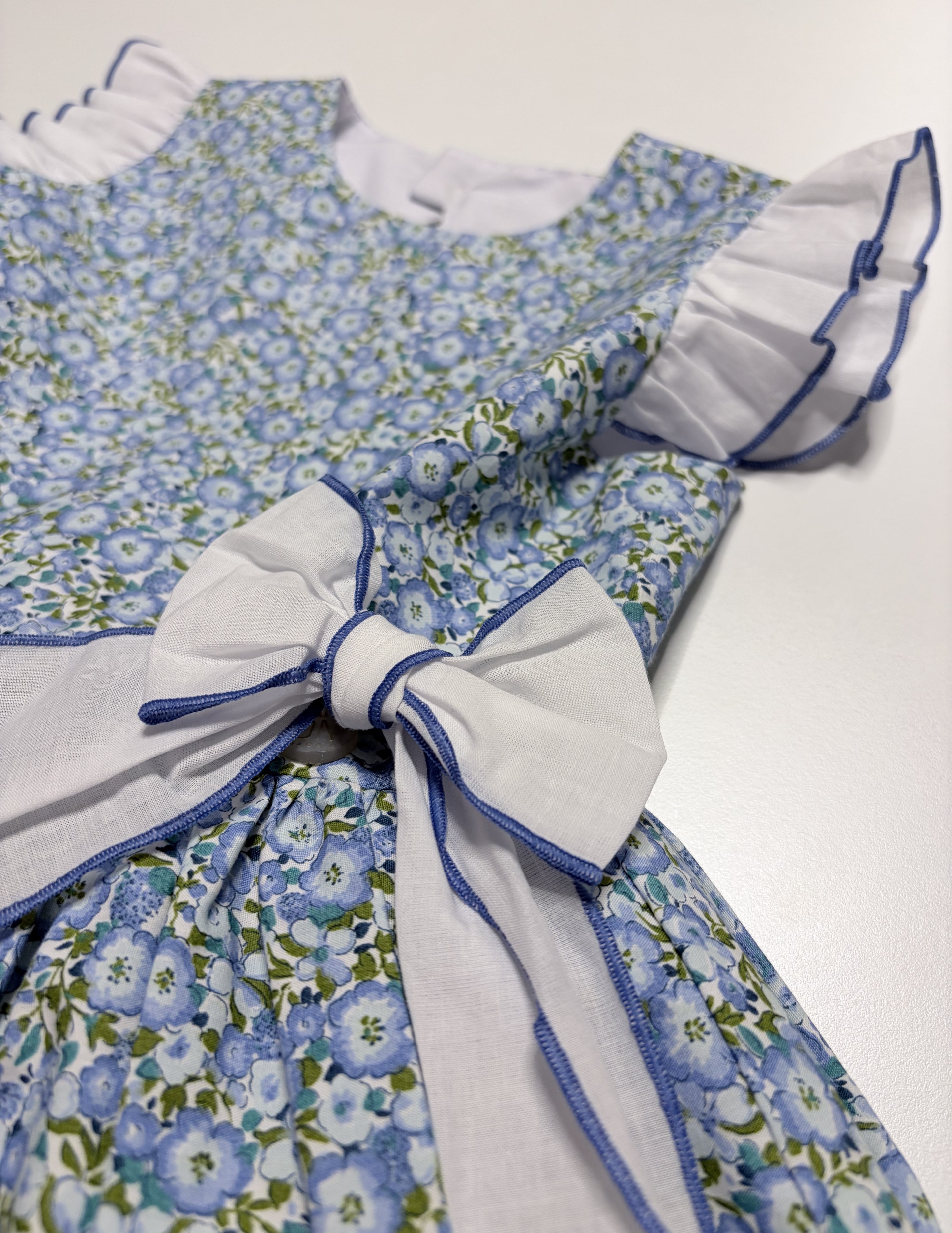 Alessandra Blue Floral Dress With Bow