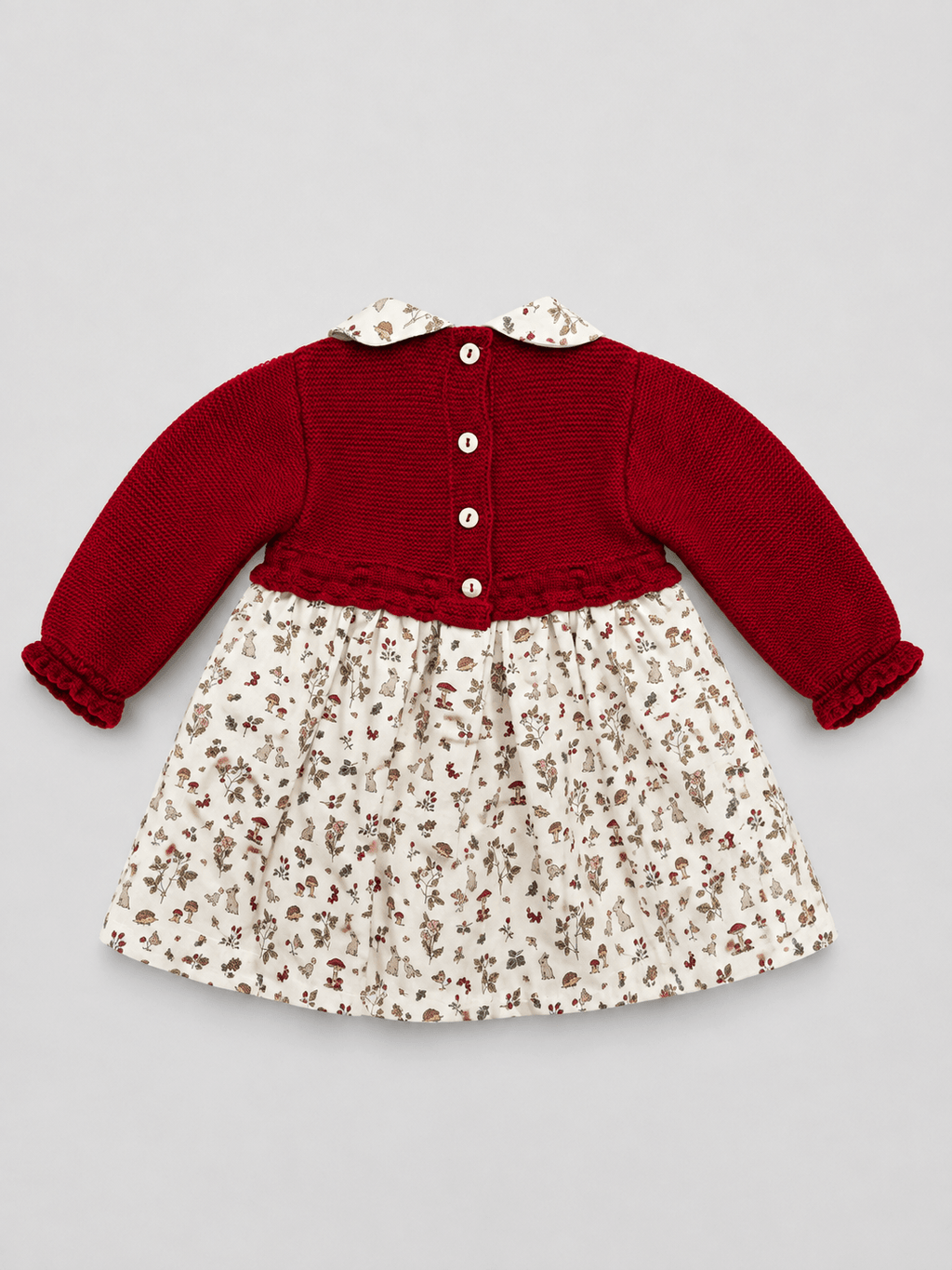 Red Knit Baby Dress with Printed Skirt - Mi Nina Kids