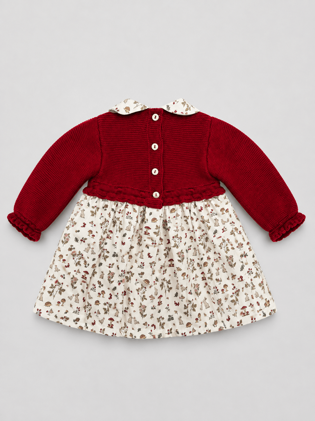 Red Knit Baby Dress with Printed Skirt - Mi Nina Kids