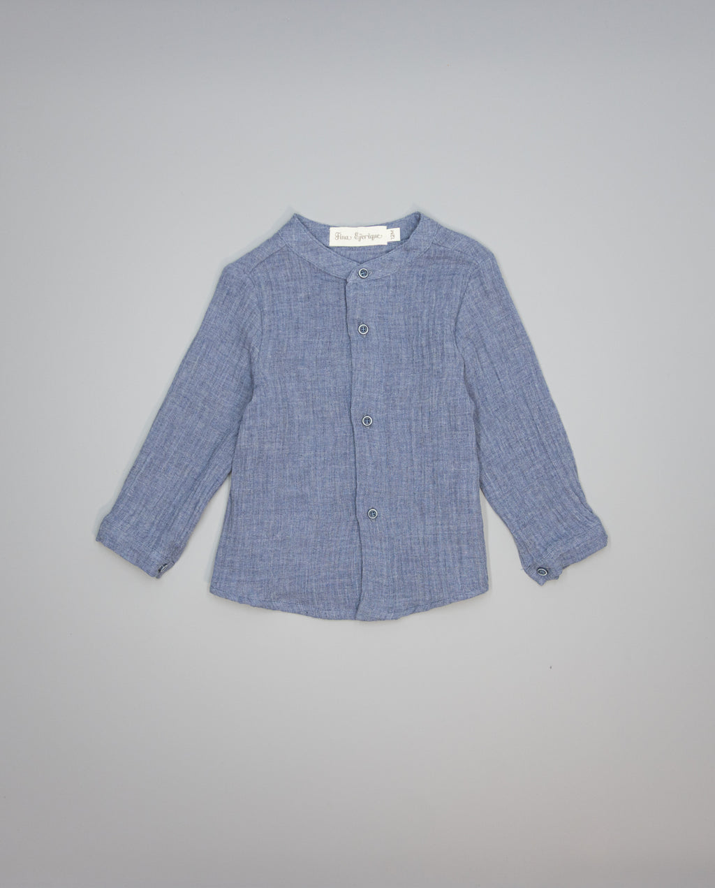 Blue boys double-layer gauze shirt with mao collar