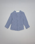 Blue boys double-layer gauze shirt with mao collar
