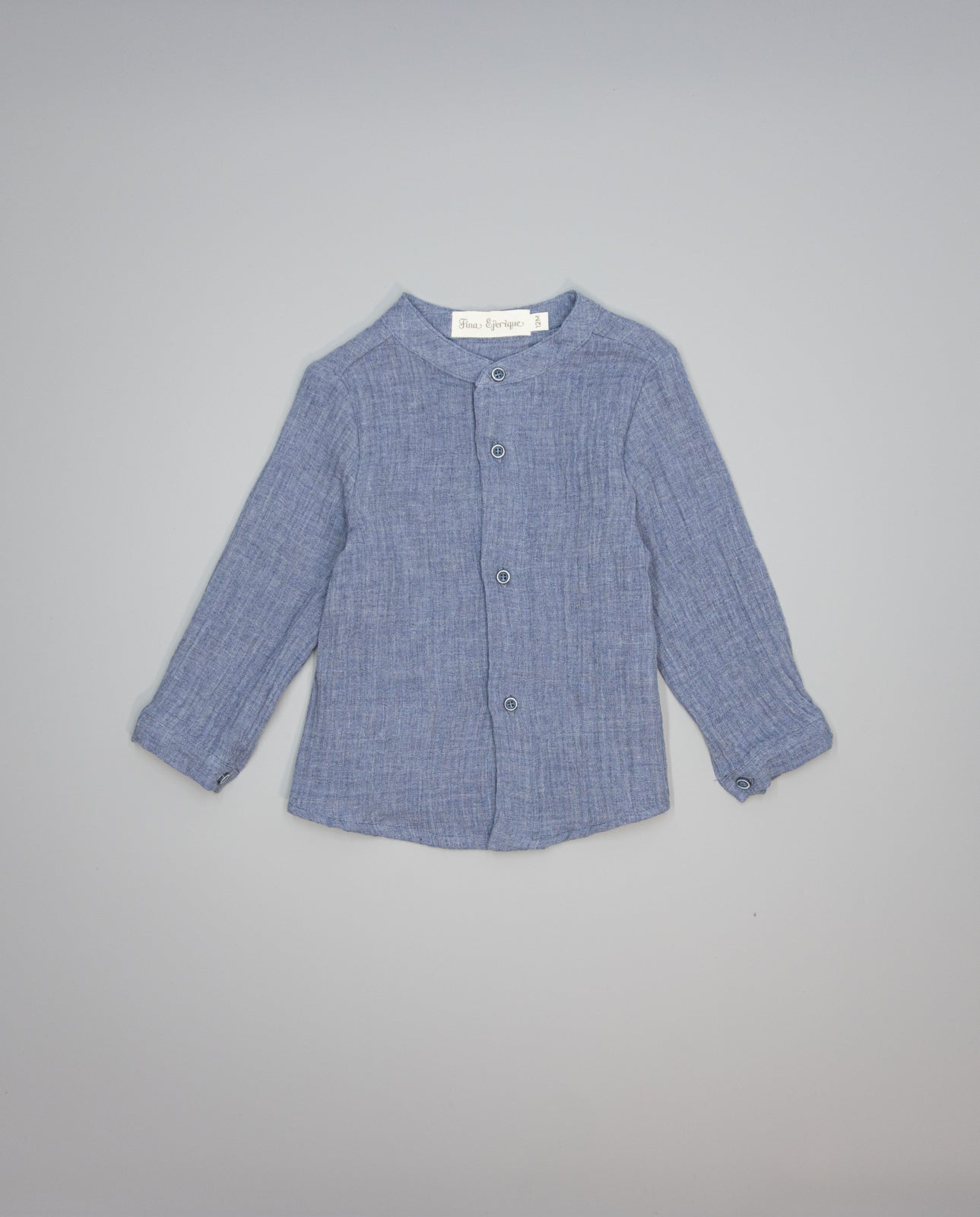 Blue boys double-layer gauze shirt with mao collar