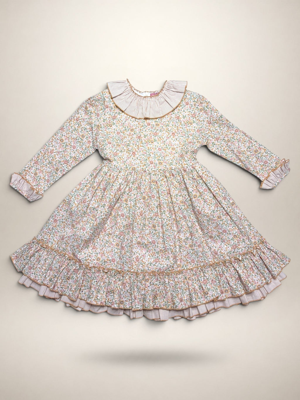 Alba Camel Dress - 3 Ruffles In 2 Fabrics