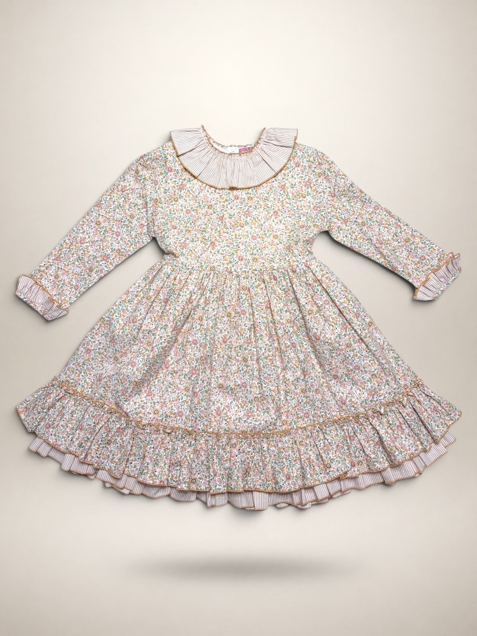 Alba Camel Dress - 3 Ruffles In 2 Fabrics