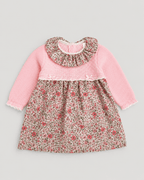 Pink Knit Baby Dress with Floral Skirt - Mi Nina Kids