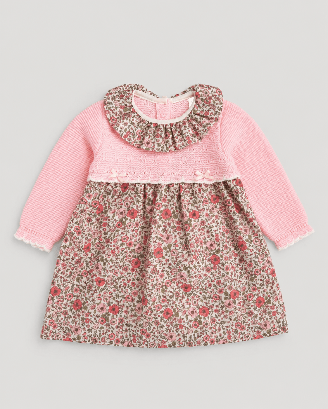Pink Knit Baby Dress with Floral Skirt - Mi Nina Kids