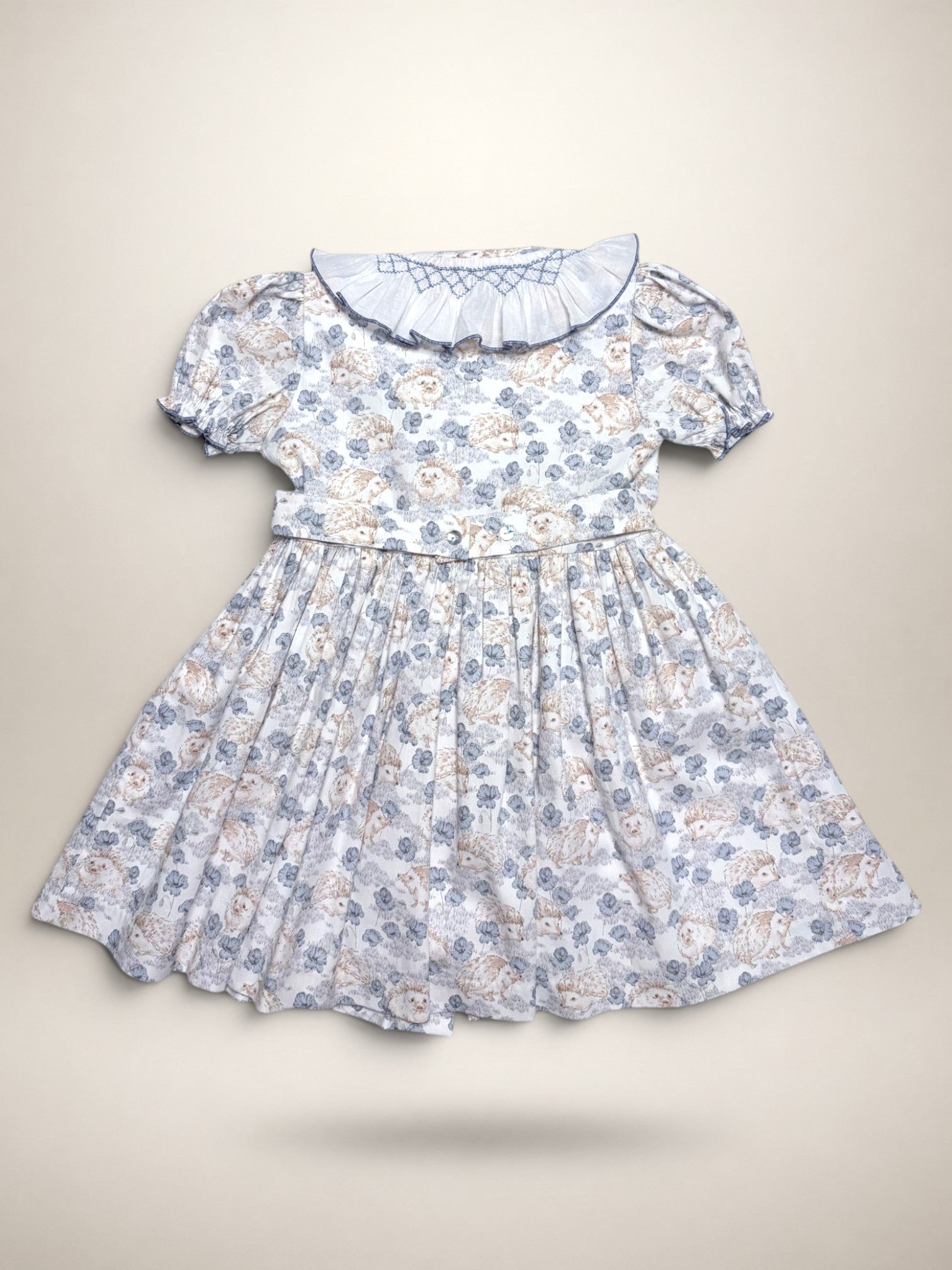 Smocked Dress With Hedgehog Print