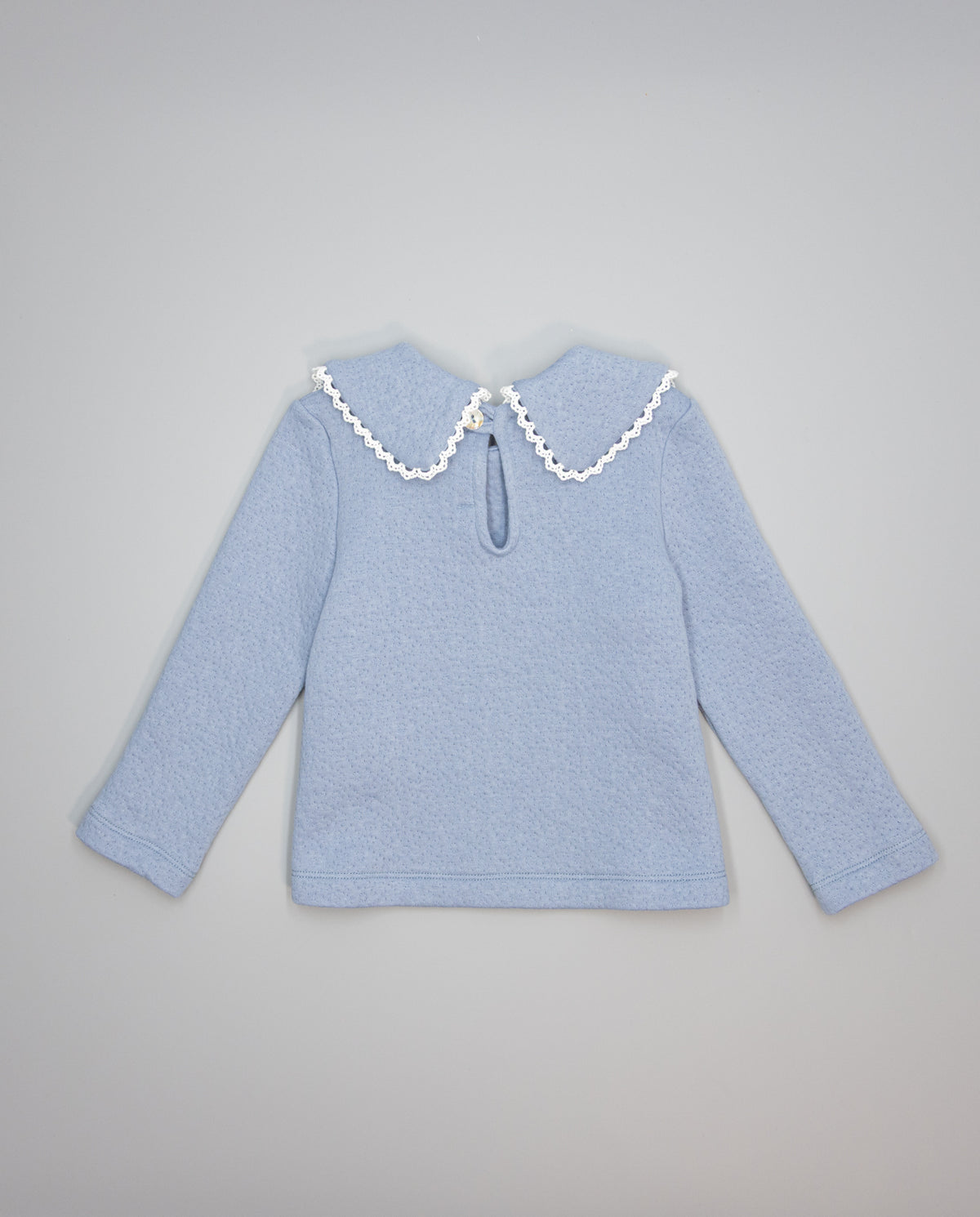 Blue textured knit sweater with guipure collar - Mi Nina Kids