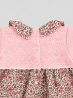 Pink Knit Baby Dress with Floral Skirt - Mi Nina Kids