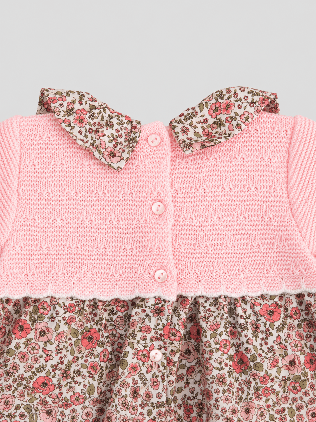 Pink Knit Baby Dress with Floral Skirt - Mi Nina Kids