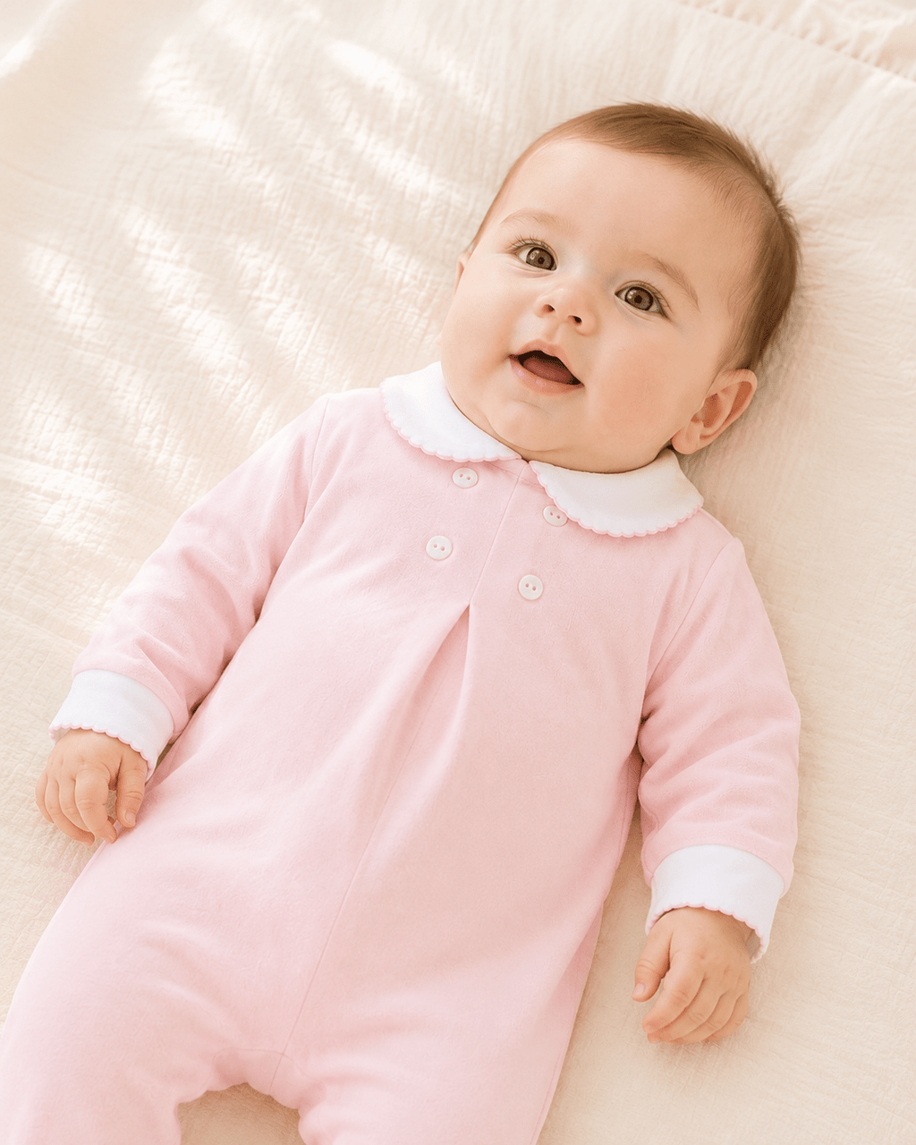 Light Pink Footed Onesie with Scalloped Collar - Mi Nina Kids