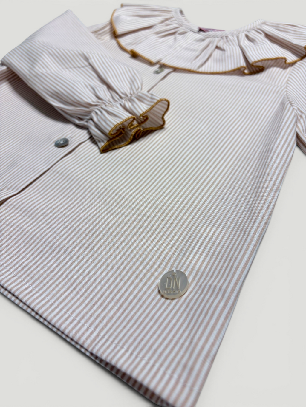 Camel Blouse With Striped Print