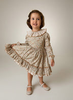 Alba Green Dress - 3 Ruffles In 2 Fabrics - Mi Nina Kids