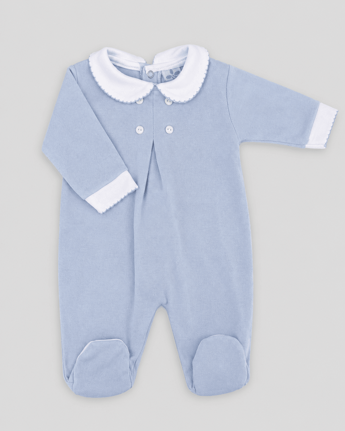 Light Blue Footed Onesie with Scalloped Collar - Mi Nina Kids