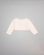 Pink girls cashmere cardigan with eyelets and pearl buttons
