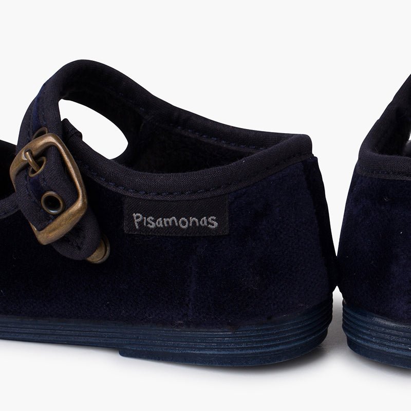 Pisamonas navy-blue velvet Mary Jane - Mi Nina Kids