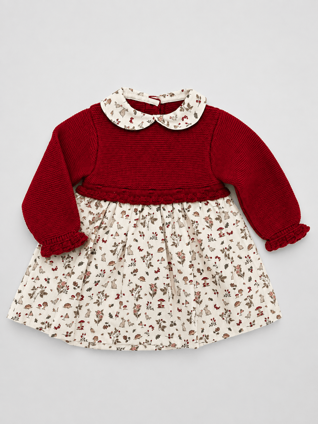 Red Knit Baby Dress with Printed Skirt - Mi Nina Kids