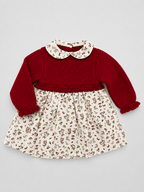 Red Knit Baby Dress with Printed Skirt - Mi Nina Kids