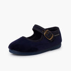 Pisamonas navy-blue velvet Mary Jane - Mi Nina Kids