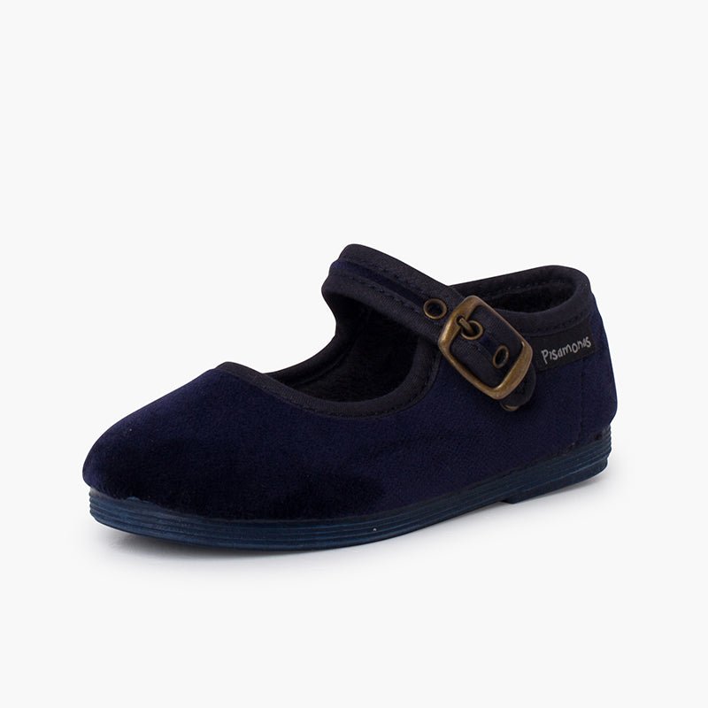 Pisamonas navy-blue velvet Mary Jane - Mi Nina Kids
