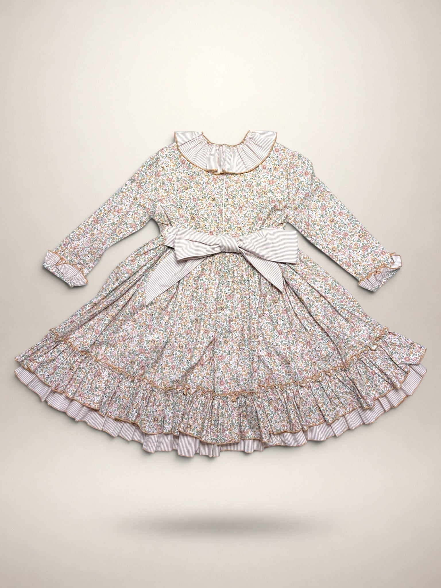 Alba Camel Dress - 3 Ruffles In 2 Fabrics