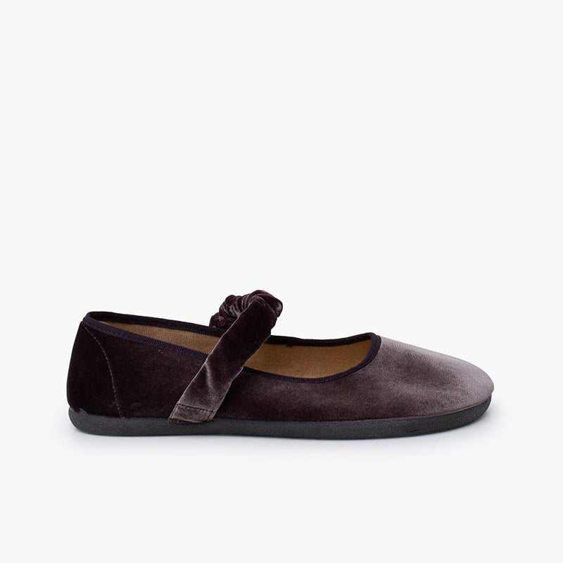 Pisamonas grey velvet barefoot Mary Janes - Mi Nina Kids