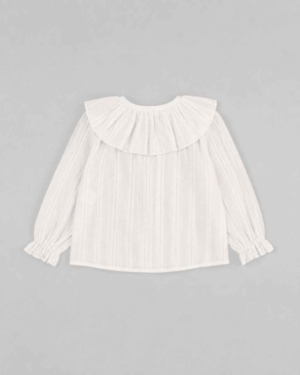 White Textured Blouse with Ruffled Collar - Mi Nina Kids
