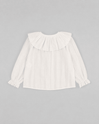 White Textured Blouse with Ruffled Collar - Mi Nina Kids